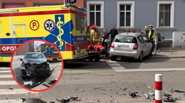 Wypadek na skrzyżowaniu ul. Katowickiej i 1 Maja w Opolu.