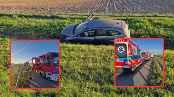 Wypadek na A4 pod Strzelcami Opolskimi. Auto w rowie, dwie osoby w szpitalu