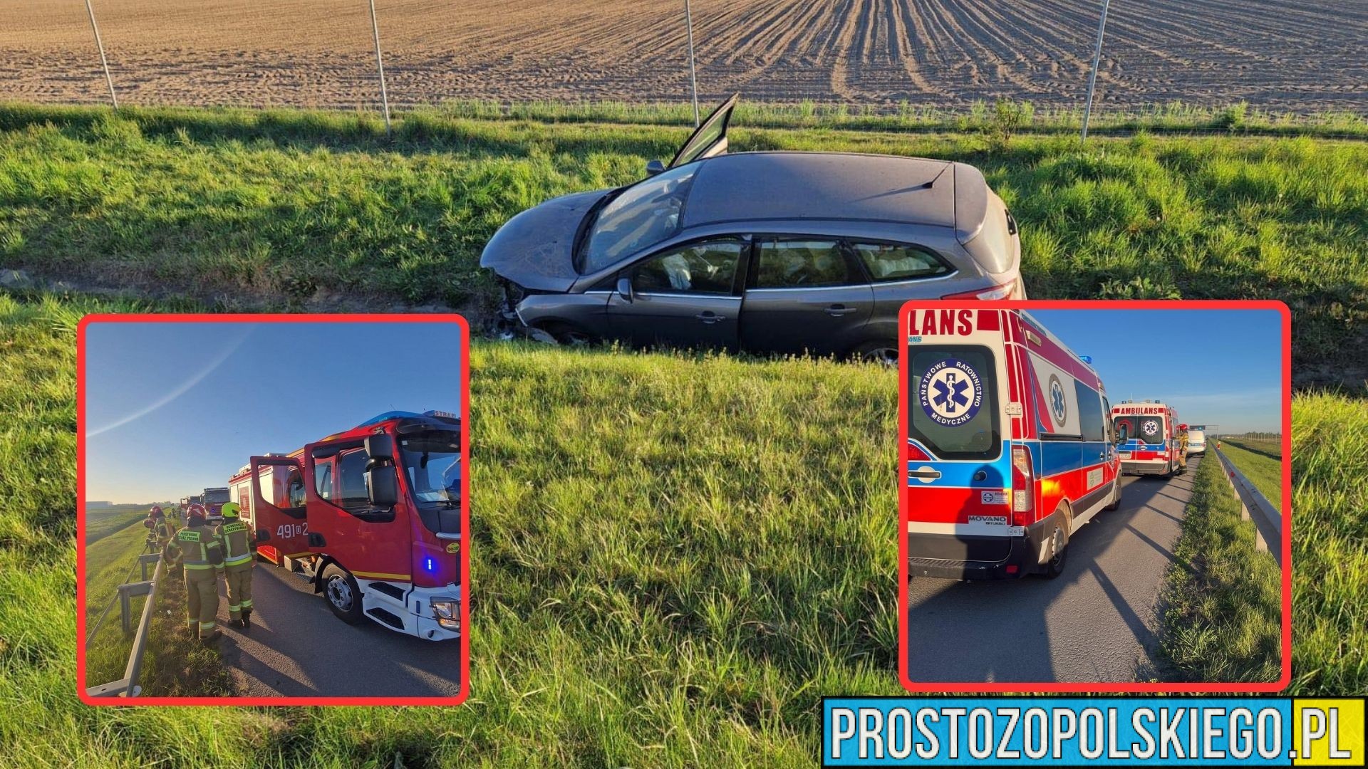 Wypadek na A4 pod Strzelcami Opolskimi. Auto w rowie, dwie osoby w szpitalu