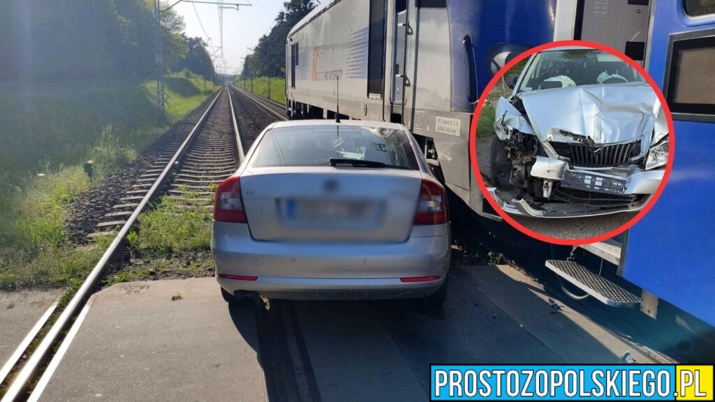 Samochód wjechał pod pociąg na przejeździe kolejowym pod Strzelcami Opolskimi. W aucie była dwójka dzieci