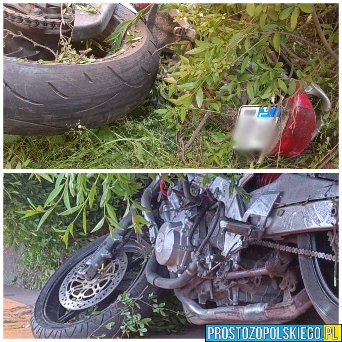 Motocyklista nie ustąpił pierwszeństwa dziecku. Chwilę później rozbił się poza drogą