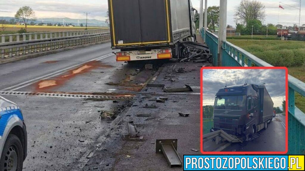 Ciężarówka uderzyła w barierki na DK46 w Ściborzu.