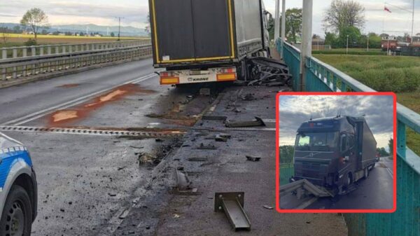 Ciężarówka uderzyła w barierki na DK46 w Ściborzu.