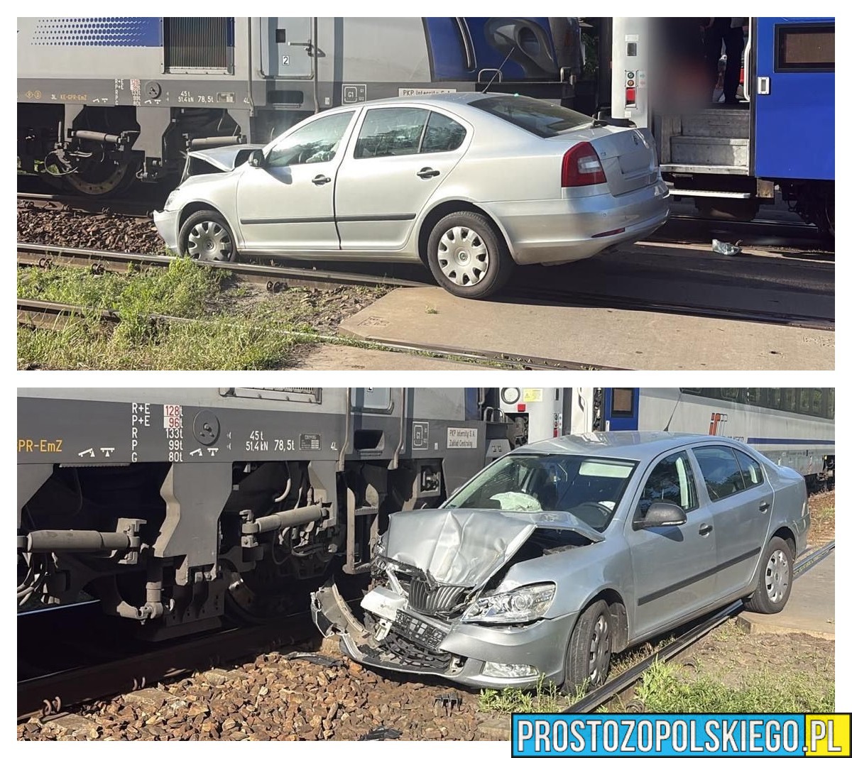 Wypadek na przejeździe kolejowym. Samochód wjechał pod pociąg pasażerski