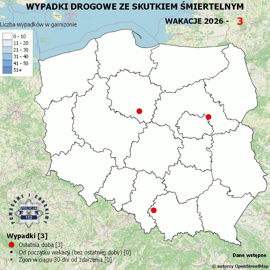 Policja uruchomiła mapę śmiertelnych wypadków drogowych. Trwa akcja „Wypadki drogowe ze skutkiem śmiertelnym – Wakacje 2026”