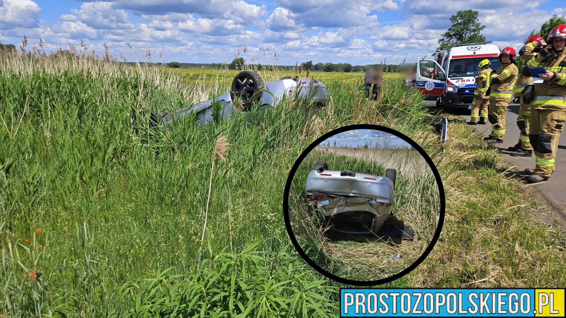 Poważny wypadek pod Opolem. Dachowała osobówka, cztery osoby zostały ranne