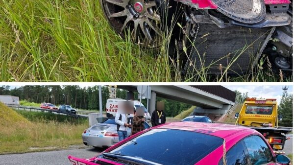 Kierująca straciła panowanie nad różowym Porsche na autostradzie A4