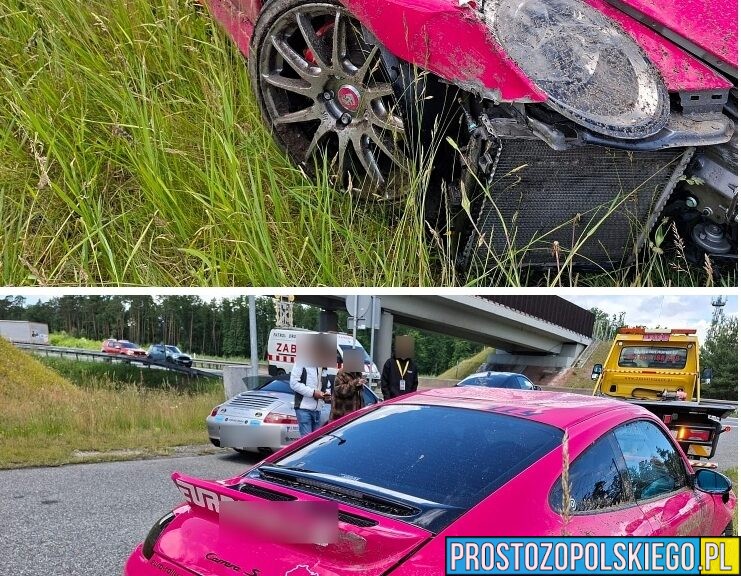 Kierująca straciła panowanie nad różowym Porsche na autostradzie A4