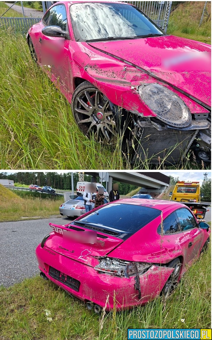 Kierująca straciła panowanie nad różowym Porsche na autostradzie A4