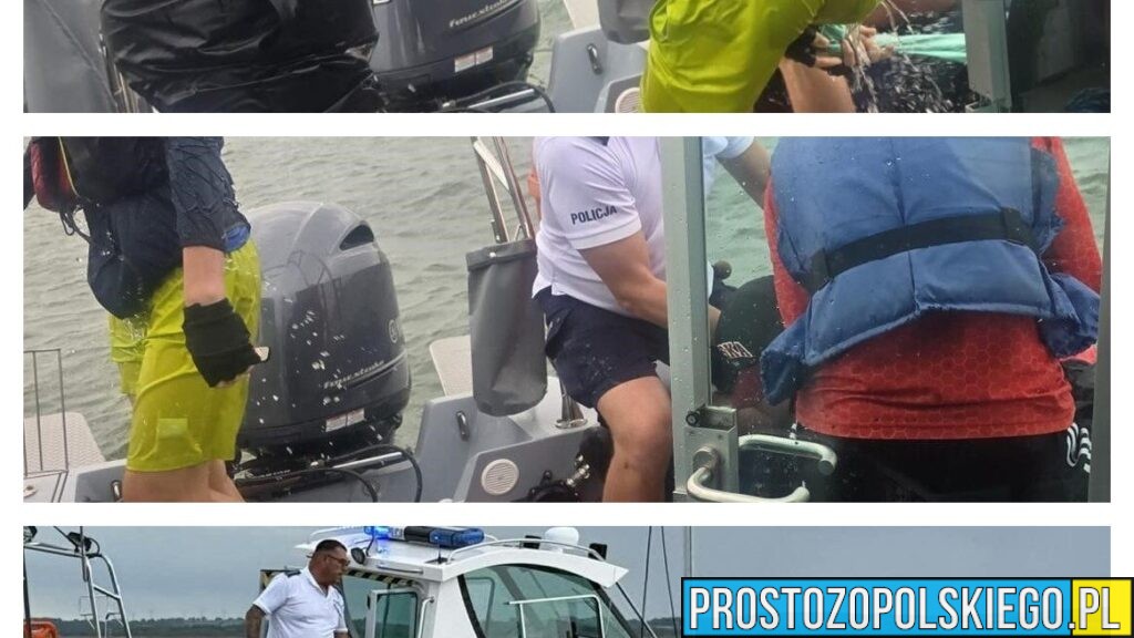 Jacht przewrócił się na Jeziorze Nyskim. Policjanci i ratownicy WOPR uratowali cztery osoby