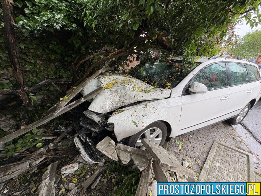 22-latek stracił przytomność za&nbsp;kierownicą. Samochód uderzył w&nbsp;murowane ogrodzenie