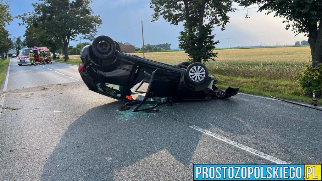 Groźny wypadek między Większycami a Pokrzywnicą. Samochód uderzył w drzewo i dachował