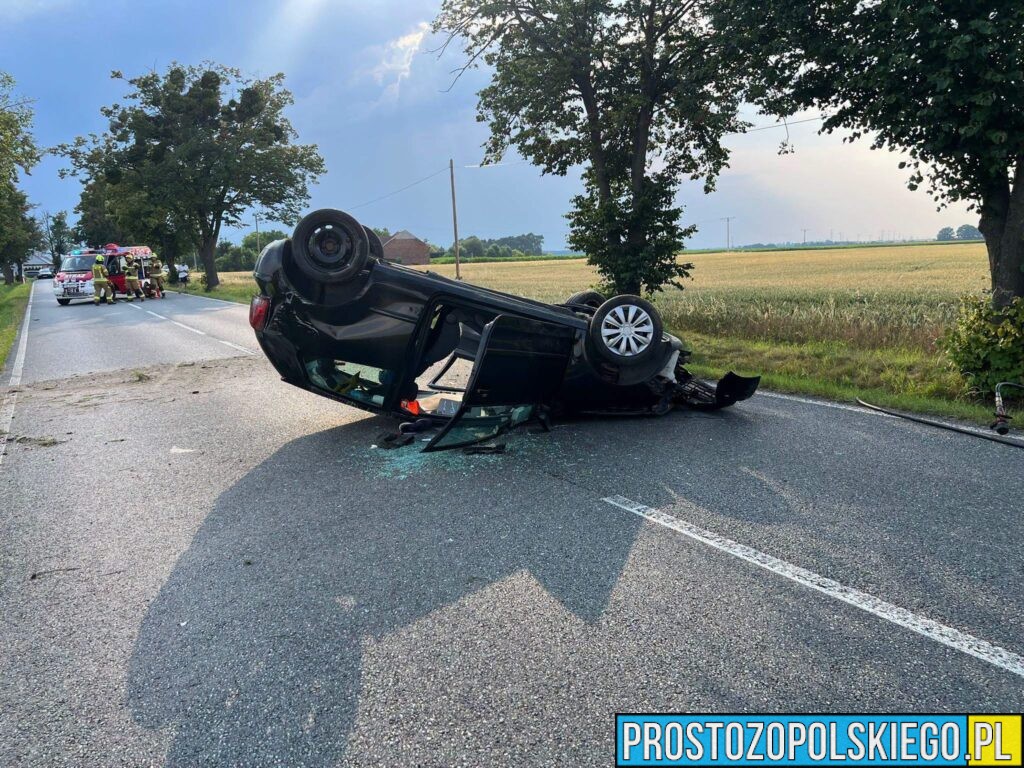 Groźny wypadek między Większycami a&nbsp;Pokrzywnicą. Samochód uderzył w&nbsp;drzewo i&nbsp;dachował
