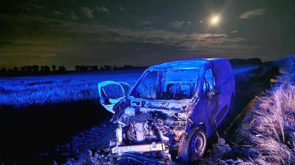 Pożar samochodu między Strzelcami Opolskimi a Warmątowicami. Ogień zajął również pole ze zbożem