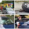 Zderzenie dwóch samochodów na Alei Przyjaźni w Opolu. Siła uderzenia wyrwała koło z zawieszeniem