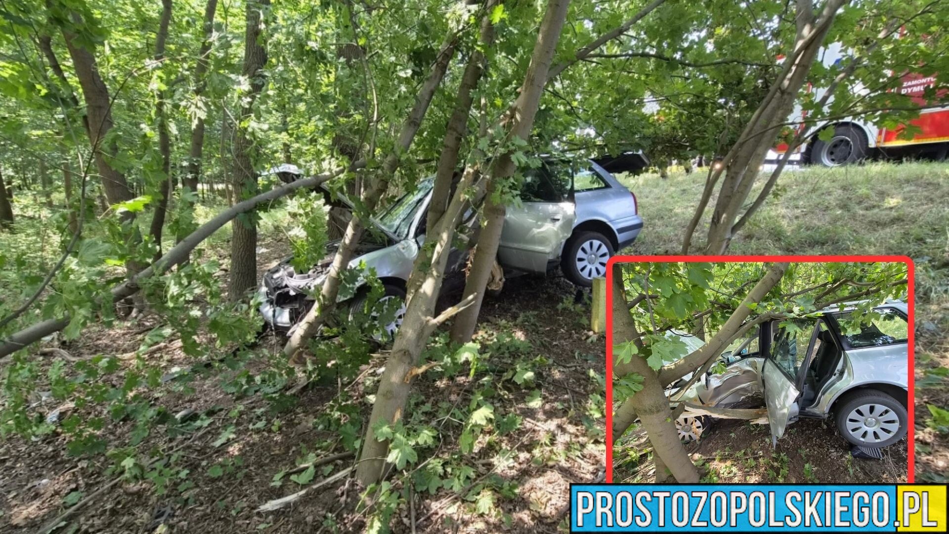 Wypadek na DK45 w Zawadzie. Audi uderzyło w drzewa, kierowca trafił do szpitala