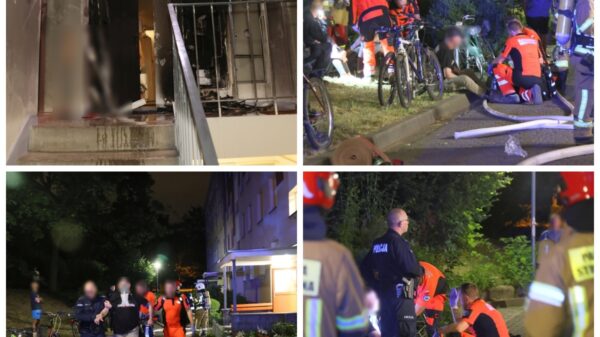 Pożar w bloku przy ul. Dambonia w Opolu. Trzy osoby trafiły do szpitala, policja bada wątek podpalenia
