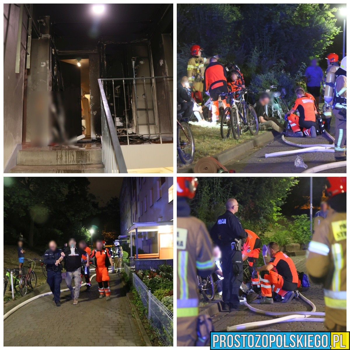 Pożar w bloku przy ul. Dambonia w Opolu. Trzy osoby trafiły do szpitala, policja bada wątek podpalenia