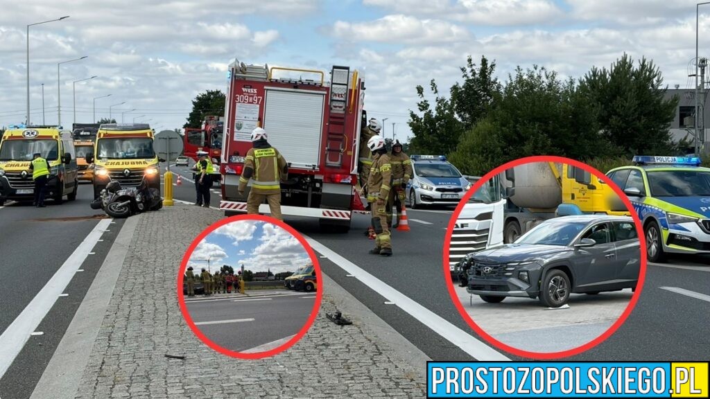 Zderzenie samochodu osobowego z motocyklem na DK46 w Chrząstowicach. Dwie osoby ranne