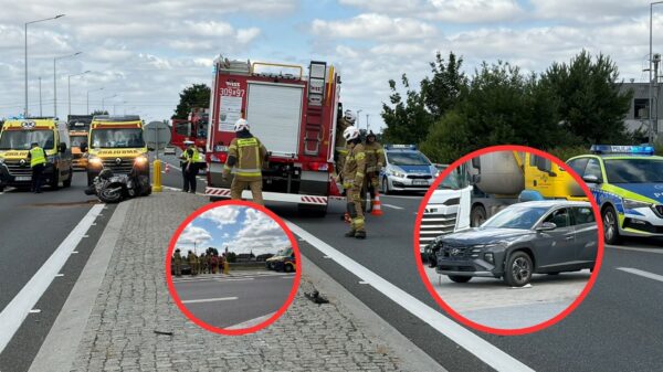 Zderzenie samochodu osobowego z motocyklem na DK46 w Chrząstowicach. Dwie osoby ranne