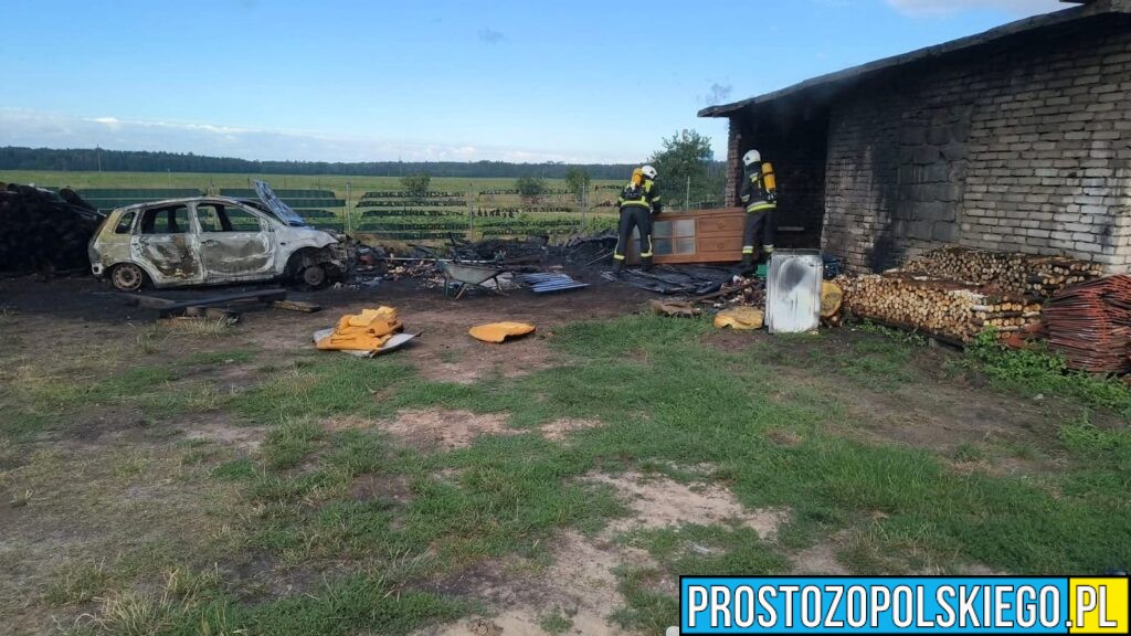 Pożar przy ul. Świerki w Opolu. Spłonął samochód i część budynku gospodarczego
