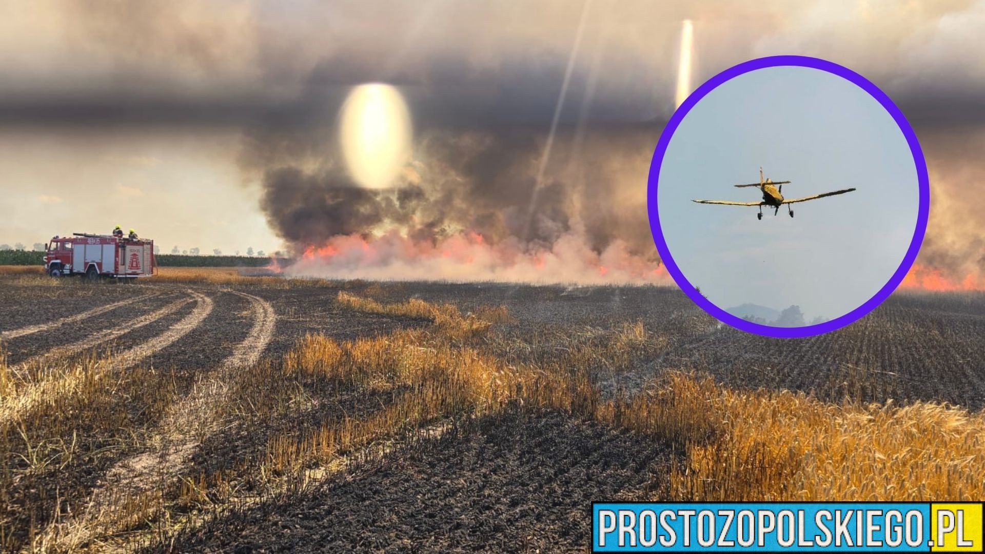 Ogromny pożar pola pod Nysą. Spłonęło około 60 hektarów jęczmienia, w akcji samolot gaśniczy Dromader