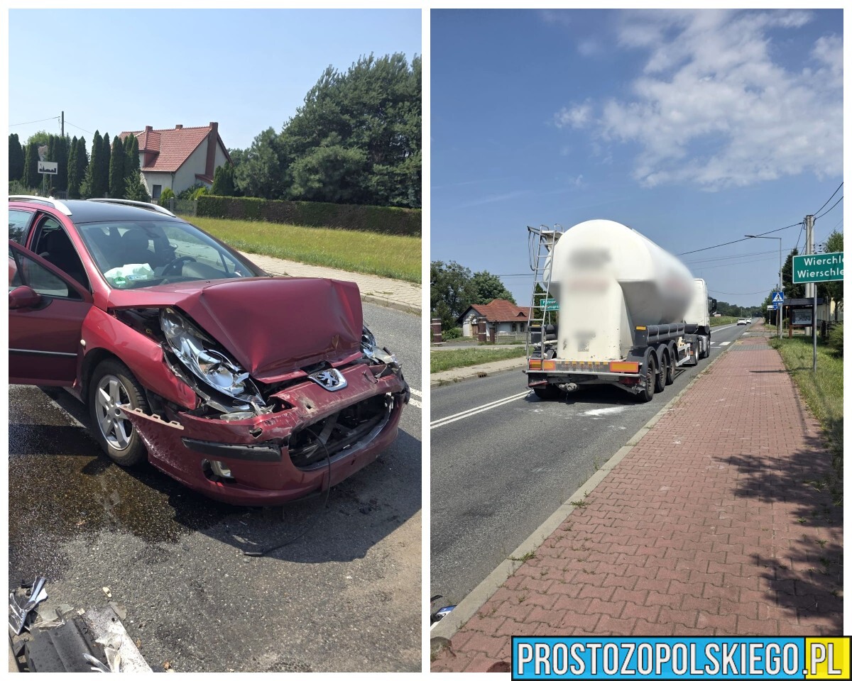 Zderzenie Peugeota z cysterną w Wierchlesiu. Na szczęście bez osób poszkodowanych