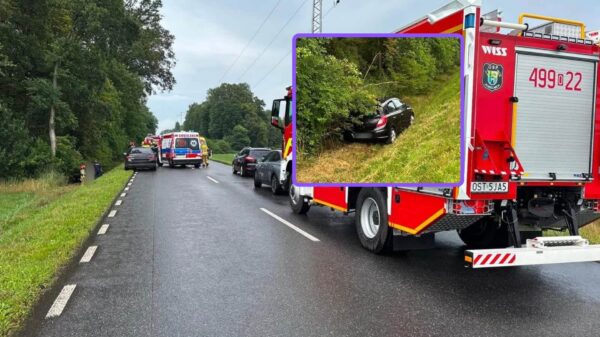 Opel wypadł z drogi wojewódzkiej nr 426. Jedna osoba trafiła do szpitala