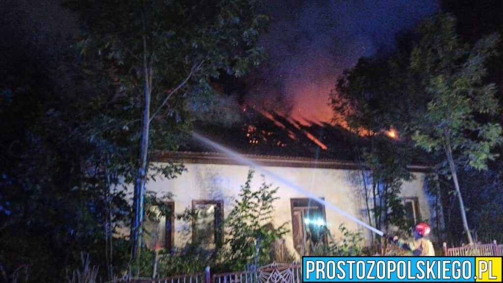 Nocny pożar pustostanu w Pokrzywnicy. Strażacy obronili sąsiedni budynek