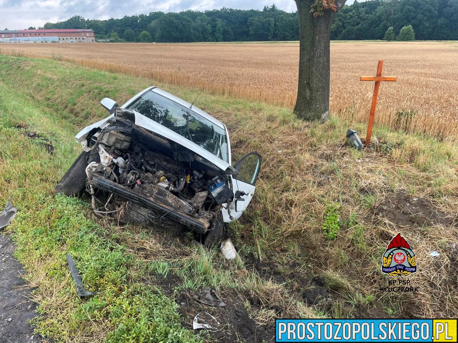 Wypadek na DK11 w Gołkowicach. Samochód wypadł z drogi i wylądował w rowie