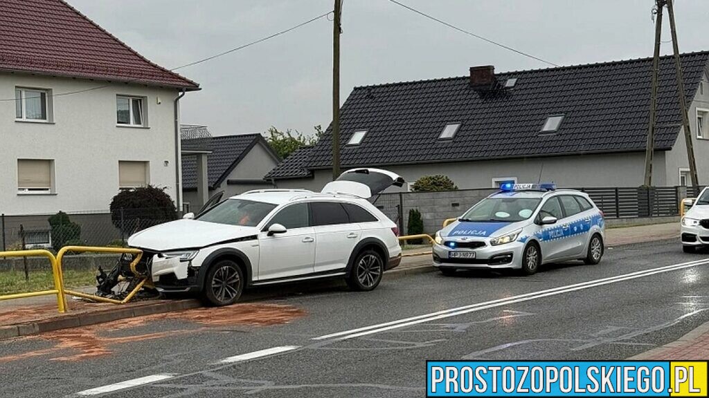 Audi uderzyło w barierki na DK45 pod Opolem. Na miejscu interweniowały służby