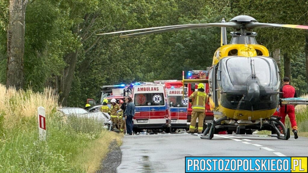 Poważny wypadek na DW416 w Suchej Psinie. Na miejscu lądowały dwa śmigłowce LPR
