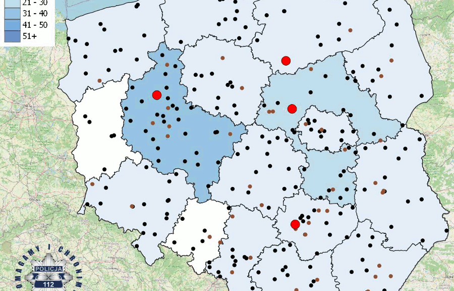 268 śmiertelnych wypadków podczas wakacji. Policja pokazuje mapę tragedii na polskich drogach