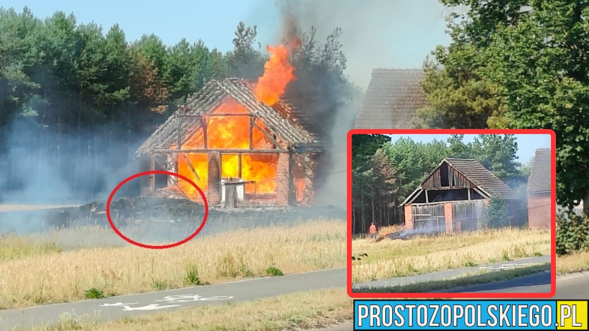 Groźny pożar przy ul. Brzeskiej w Popielowie. Zagrożone są pobliskie zabudowania