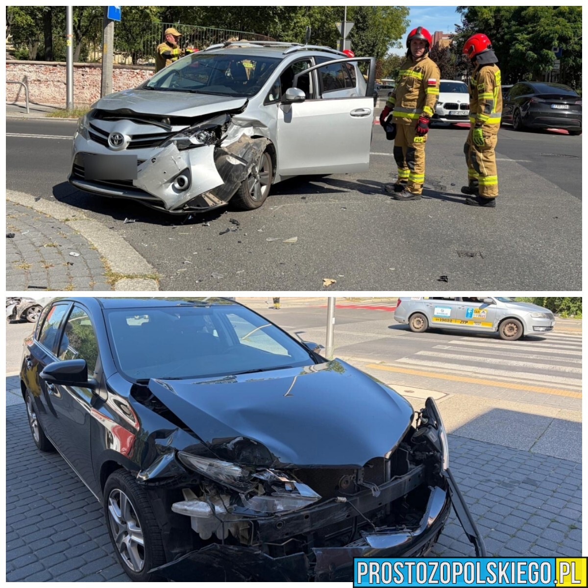 Zderzenie dwóch Toyot w Opolu. W samochodach podróżowało dwoje dzieci