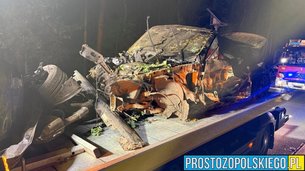 Nocny wypadek między Ozimkiem a Dobrodzieniem. BMW uderzyło w drzewo i dachowało