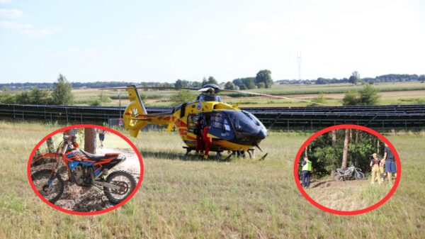 Czołowe zderzenie dwóch crossów w Chrząszczycach. 15-latek i 26-latek trafili do szpitali