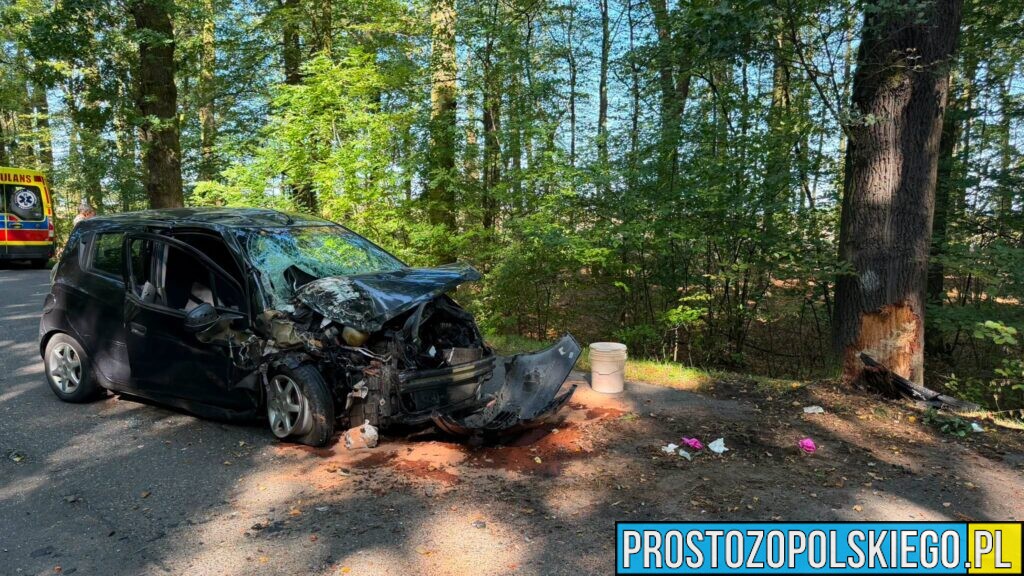 Poważny wypadek w Korfantowie. Samochód uderzył w drzewo, jedna osoba poszkodowana