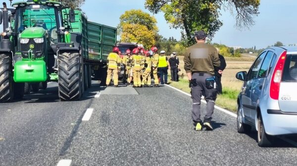 Zderzenie dwóch aut i ciągnika na DK94. Służby pracowały na trasie Pawłów – Strzelniki