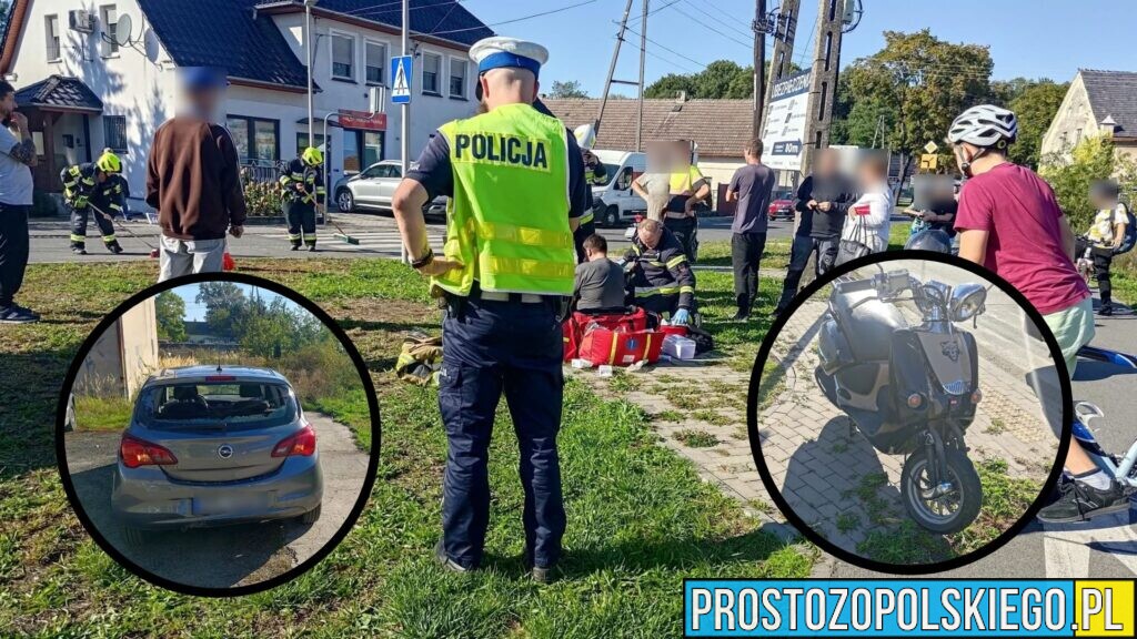 Wypadek motocykla i opla w Luboszycach. Jedna osoba wymagała pomocy medycznej