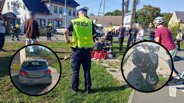 Wypadek motocykla i opla w Luboszycach. Jedna osoba wymagała pomocy medycznej