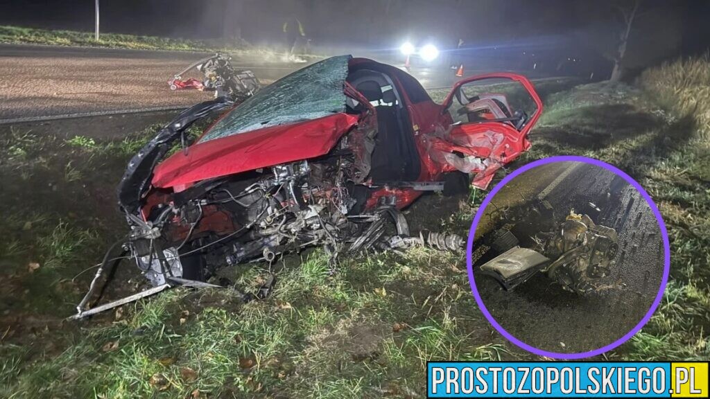 Groźny wypadek pod Namysłowem. Z dwóch aut wypadły silniki