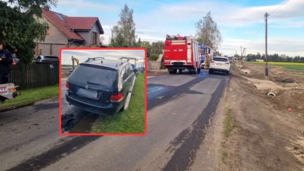 Pożar Volkswagena Golfa w Dziekaństwie. Ogień pojawił się w komorze silnika