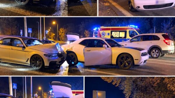 Wypadek na Krapkowickiej w Opolu. Zderzyły się BMW i Dodge Challenger