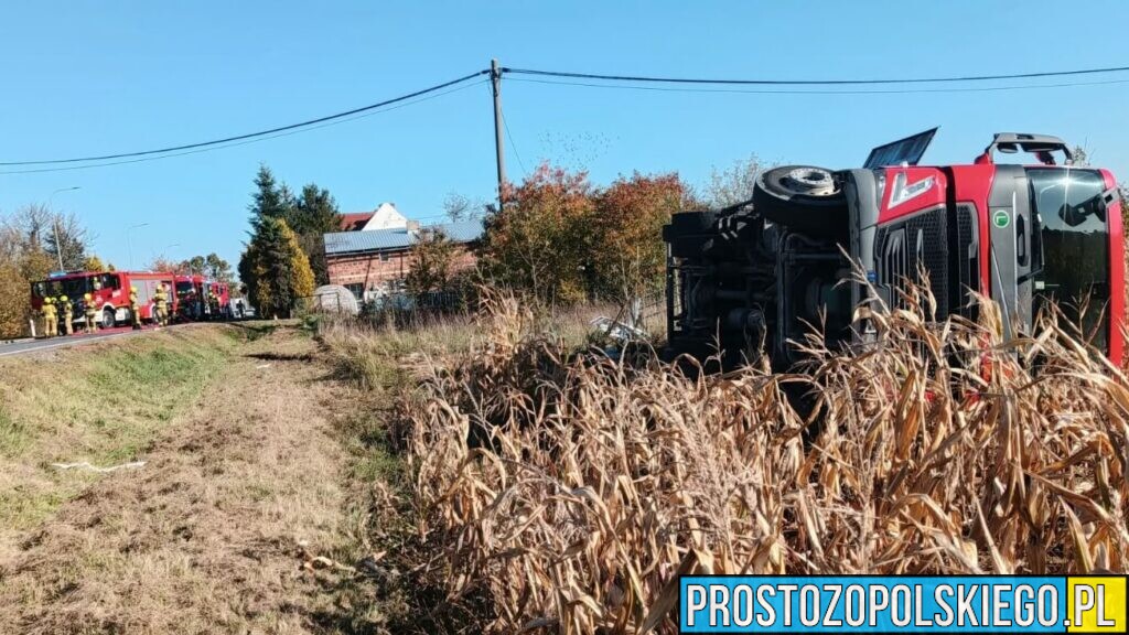Cysterna z LPG przewróciła się w Dębinie. Utrudnienia na DK42/45